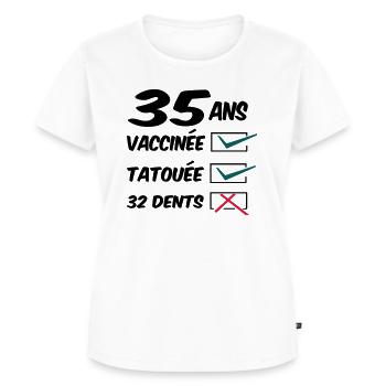 35 ans / anniversaire 35 ans / femme 35 ans - T-shirt Premium bio Femme - blanc - Devant - AI Model Female 172 dark (172cm)