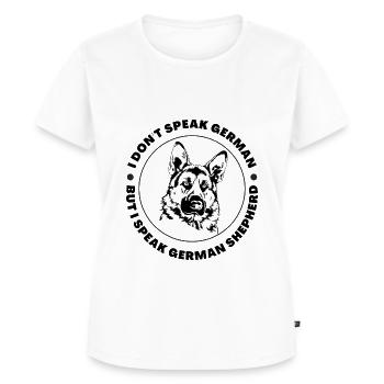 Ich spreche kein Deutsch, aber ich spreche Deutscher Schäferhund - Frauen Premium Bio T-Shirt - Weiß - Vorne - AI Model Female 172 dark (172cm)