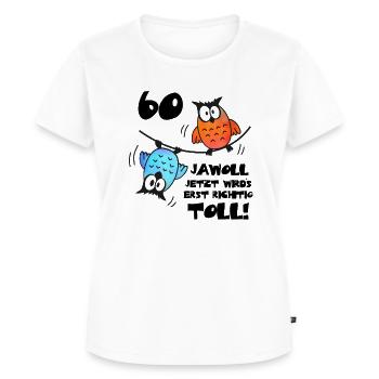 Eulen Frauen Männer 60. Geburtstag 60 Jahre - Frauen Premium Bio T-Shirt - Weiß - Vorne - AI Model Female 172 dark (172cm)