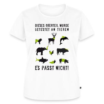 Getestet an Tieren | Tiere | Lustig | Humor | Tier - Frauen Premium Bio T-Shirt - Weiß - Vorne - AI Model Female 172 dark (172cm)