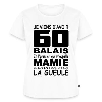 60 ans / anniversaire 60 ans / cadeau 60 ans - T-shirt Premium bio Femme - blanc - Devant - AI Model Female 172 dark (172cm)
