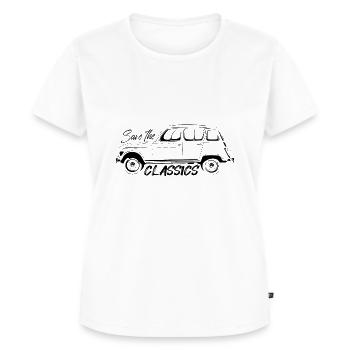 PETITE VOITURE FRANCAISE - FRENCH CLASSIC 4L - T-shirt Premium bio Femme - blanc - Devant - AI Model Female 172 dark (172cm)