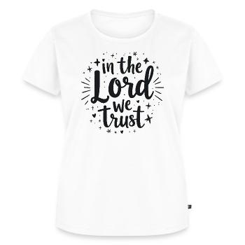 Jesus –'In the Lord We Trust' Ein modernes T-Shirt - Frauen Premium Bio T-Shirt - Weiß - Vorne - AI Model Female 172 dark (172cm)