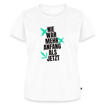 NIE WAR MEHR ANFANG ALS JETZT - Frauen Premium Bio T-Shirt - Weiß - Vorne - AI Model Female 172 dark (172cm)