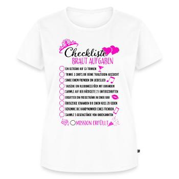 Junggesellenabschied JGA Checkliste Braut Aufgaben - Frauen Premium Bio T-Shirt - Weiß - Vorne - AI Model Female 172 dark (172cm)