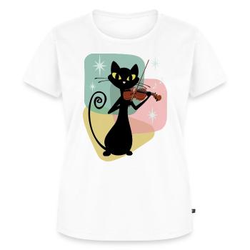 Retro Geigenspieler Black Mid Century Cat - Frauen Premium Bio T-Shirt - Weiß - Vorne - AI Model Female 172 dark (172cm)
