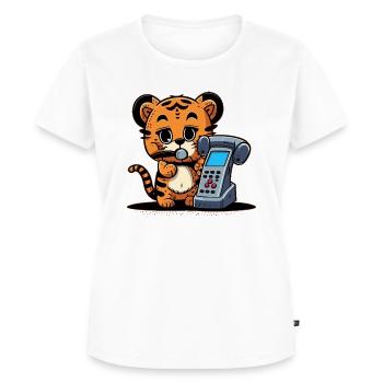 Kleiner Tiger telefoniert am Telefon - Frauen Premium Bio T-Shirt - Weiß - Vorne - AI Model Female 172 dark (172cm)