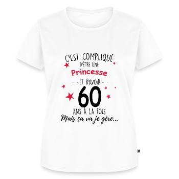 Princesse 60 ans Anniversaire Femme 60 Ans - T-shirt Premium bio Femme - blanc - Devant - AI Model Female 172 dark (172cm)