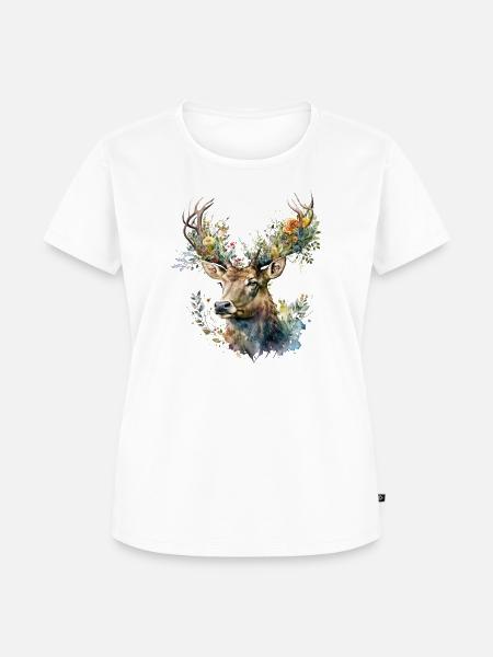 Hirsch mit Blumen - Frauen Premium Bio T-Shirt - Weiß