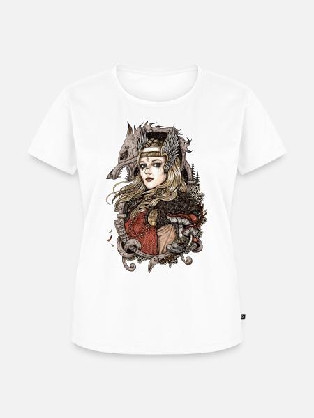 Walküre mit einem Wolf - Frauen Premium Bio T-Shirt - Weiß