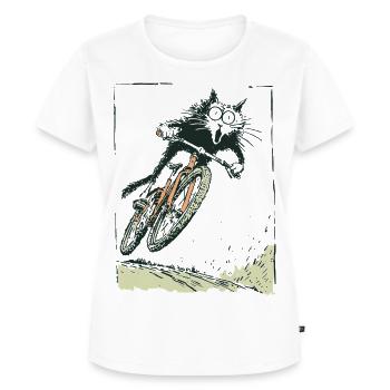 T Shirt Design Bike Cat - Frauen Premium Bio T-Shirt - Weiß - Vorne - AI Model Female 172 dark (172cm)