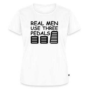 Echte Männer benutzen drei Pedale | Auto - Frauen Premium Bio T-Shirt - Weiß - Vorne - AI Model Female 172 dark (172cm)