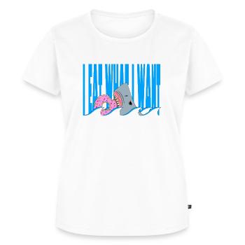 I eat what i want | Shark eating a Donut - Frauen Premium Bio T-Shirt - Weiß - Vorne - AI Model Female 172 dark (172cm)