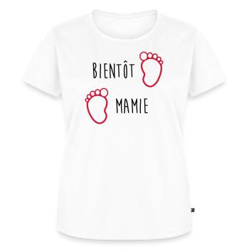Bientôt Mamie - Mamy - Naissance - Bébé - Enfant - T-shirt Premium bio Femme - blanc - Devant - AI Model Female 172 dark (172cm)
