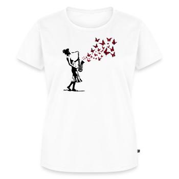 Saxophon Musik Schmetterling Streetart Stil - Frauen Premium Bio T-Shirt - Weiß - Vorne - AI Model Female 172 dark (172cm)