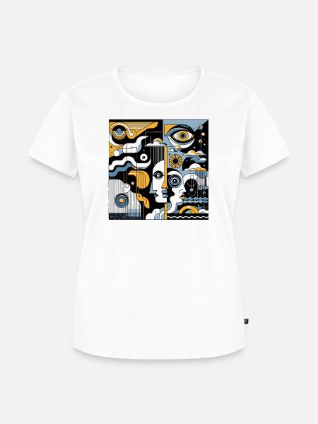 Kubistische Gesichter Geometrie Neon - Frauen Premium Bio T-Shirt - Weiß