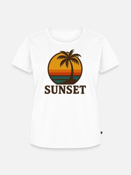 Retro Sunset Palmenstrand - Frauen Premium Bio T-Shirt - Weiß