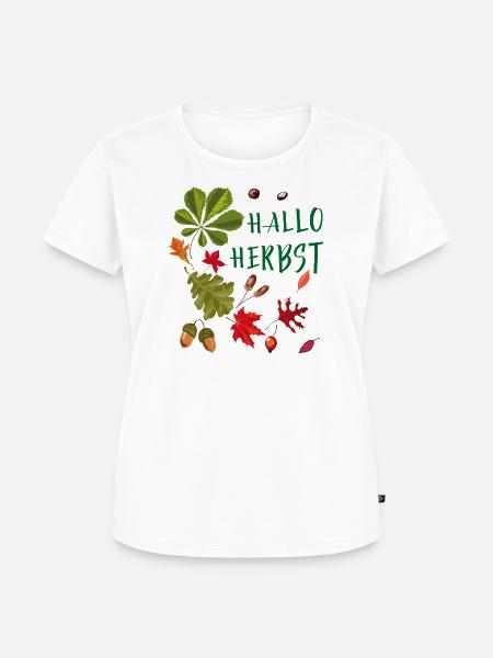 Hallo Herbst Herbstliche Blätter und Eicheln  - Frauen Premium Bio T-Shirt - Weiß