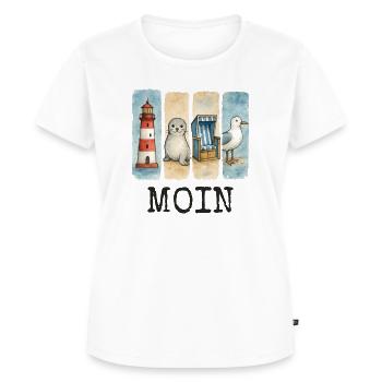 Moin Leuchtturm Robbe Strandkorb Möwe Küste - Frauen Premium Bio T-Shirt - Weiß - Vorne - AI Model Female 172 dark (172cm)