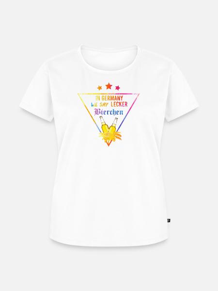 In_Germany_we_say_Lecker_Bierchen_wappen - Frauen Premium Bio T-Shirt - Weiß
