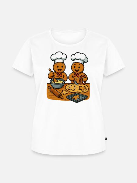 Weihnachtsbäckerei Lebkuchenmann Cartoon - Frauen Premium Bio T-Shirt - Weiß