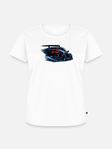 Blauer Sportwagen in Geschwindigkeit - Frauen Premium Bio T-Shirt - Weiß