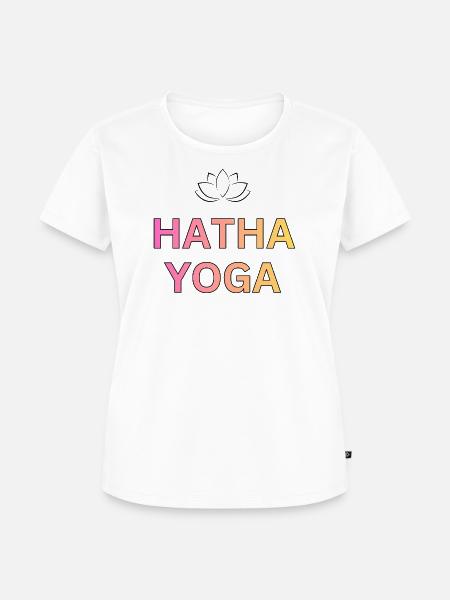 Hatha Yoga Gradient Schrift - Frauen Premium Bio T-Shirt - Weiß