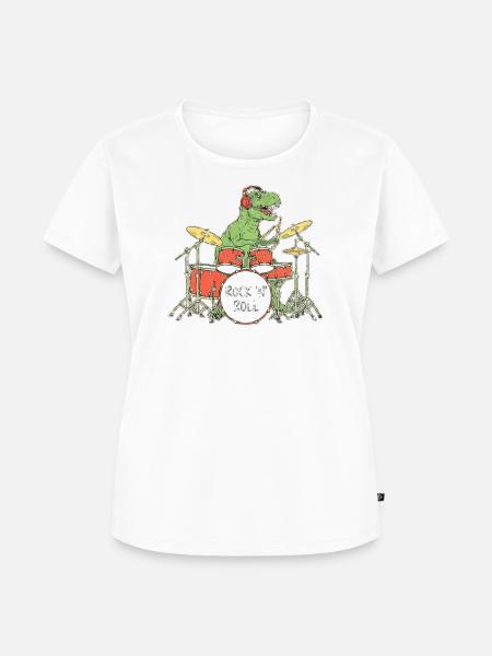 Dino Drummer RocknRoll Illustration - Frauen Premium Bio T-Shirt - Weiß