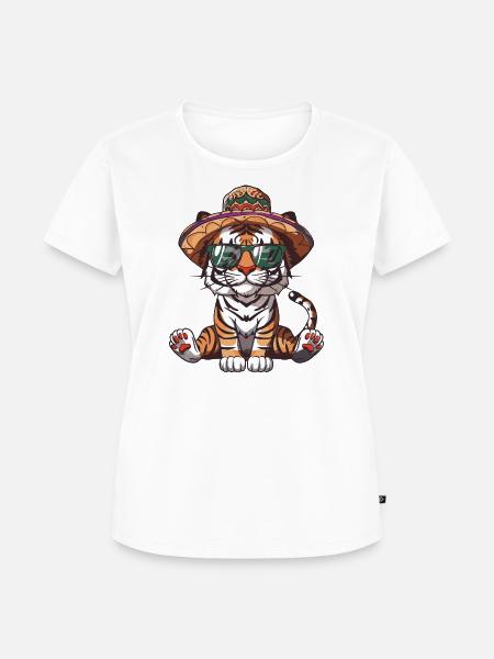 Tiger Comic Lustig Sombrero - Frauen Premium Bio T-Shirt - Weiß