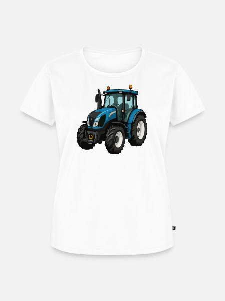 Blauer Traktor Illustration - Frauen Premium Bio T-Shirt - Weiß