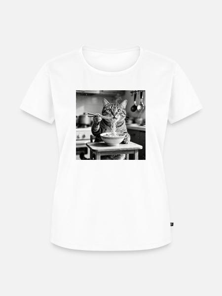 Katze isst Ramen Nudeln - Frauen Premium Bio T-Shirt - Weiß