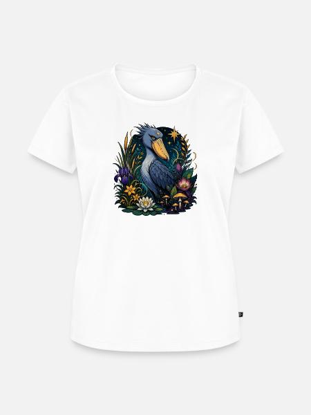 Shoebill Vogel im Blütenreich - Frauen Premium Bio T-Shirt - Weiß