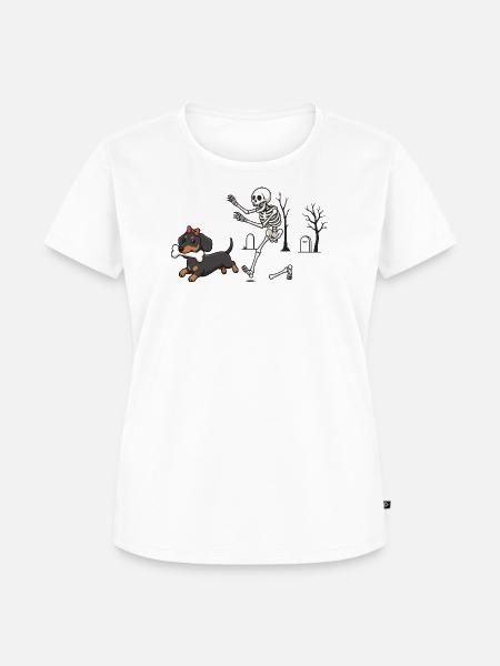 Dackel und Skelett Halloween-Jagd - Frauen Premium Bio T-Shirt - Weiß