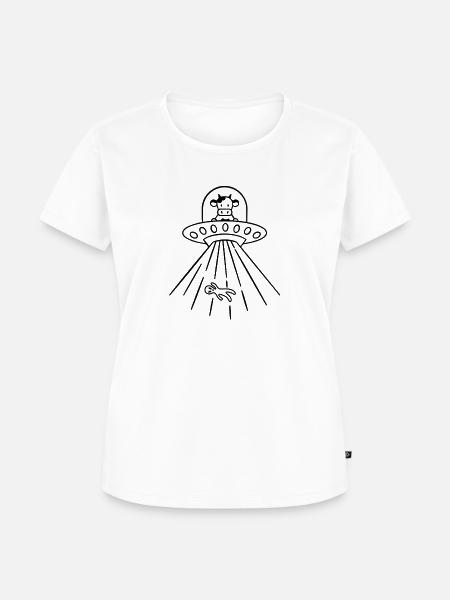 UFO Kuh Design - Frauen Premium Bio T-Shirt - Weiß