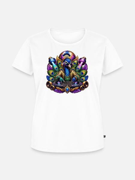 Pfau DJ-Set im Disco-Peacock - Frauen Premium Bio T-Shirt - Weiß