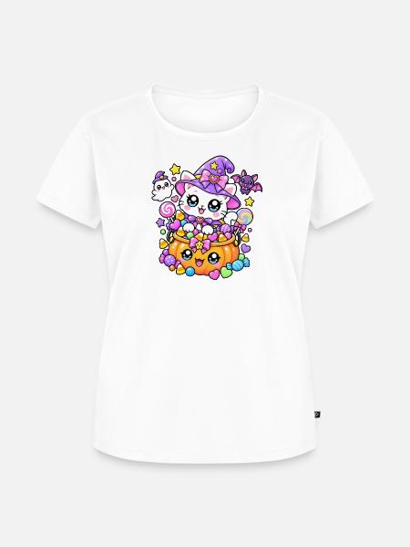 Hexenkatze und Kürbisbonbons - Frauen Premium Bio T-Shirt - Weiß