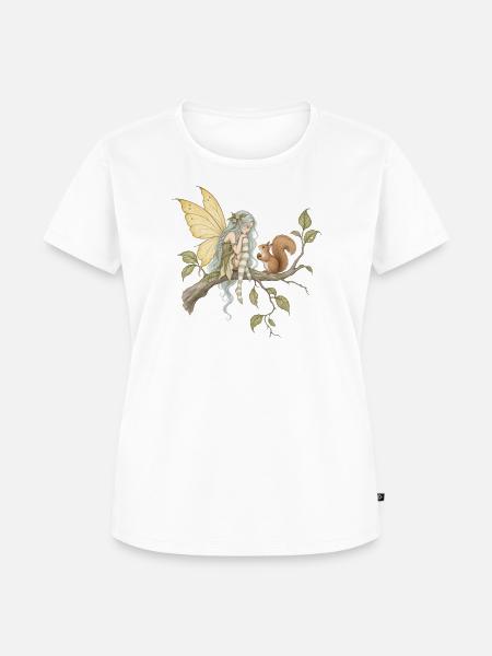 Feen auf Ast mit Eichhörnchen - Frauen Premium Bio T-Shirt - Weiß
