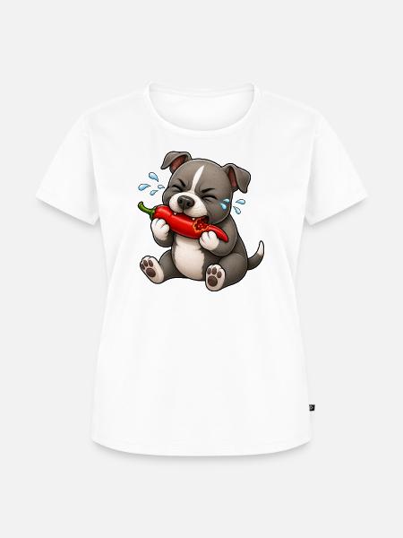 Pitbull Chili Scharf Lustiger Cartoon - Frauen Premium Bio T-Shirt - Weiß