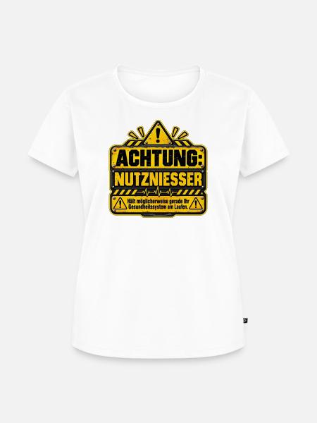 Achtung Nutznießer Warnhinweis - Frauen Premium Bio T-Shirt - Weiß