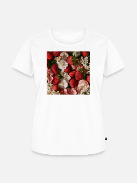 Romantische Erdbeeren und Blumen - Frauen Premium Bio T-Shirt - Weiß
