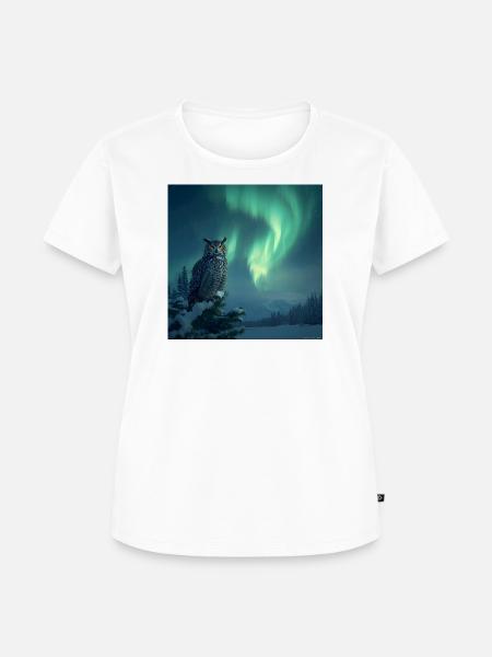 Aurora-Eule über Schneekiefern - Frauen Premium Bio T-Shirt - Weiß