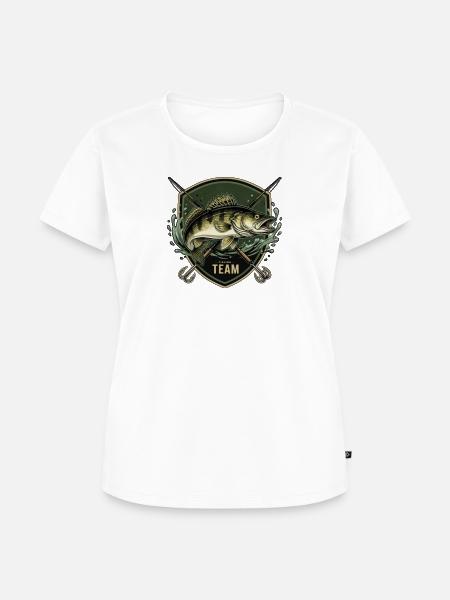 Zander Fishing Team – Dark Angler Badge - Frauen Premium Bio T-Shirt - Weiß