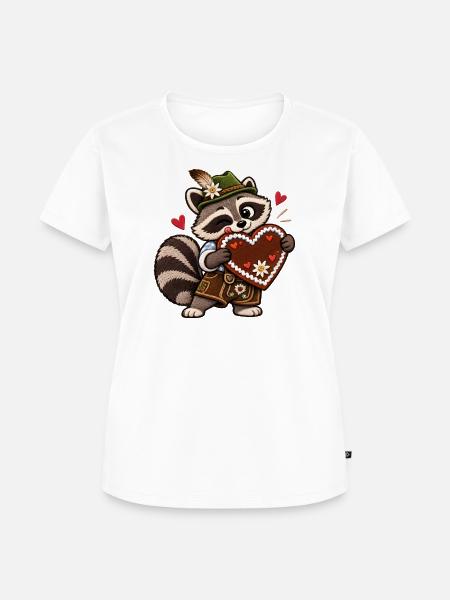 Waschbär in Tracht mit Lebkuchenherz - Frauen Premium Bio T-Shirt - Weiß