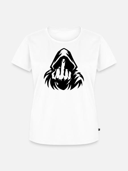 Kapuzenfigur mit Mittelfinger Schwarz - Frauen Premium Bio T-Shirt - Weiß
