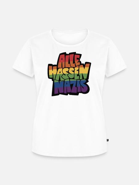 Alle_hassen_Nazis_Regenbogen_mit_schwarz - Frauen Premium Bio T-Shirt - Weiß