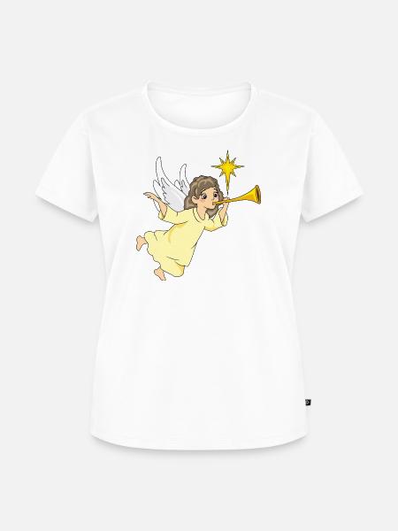 Cartoonish_angel_is_playing_the_flute - Frauen Premium Bio T-Shirt - Weiß