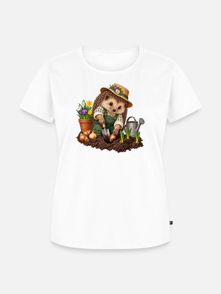 Igel pflanzt Blumenzwiebeln - Frauen Premium Bio T-Shirt - Weiß