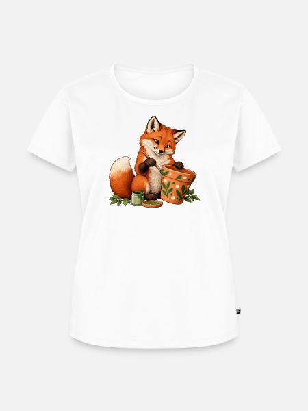 Fuchs bemalt einen Blumentopf - Frauen Premium Bio T-Shirt - Weiß