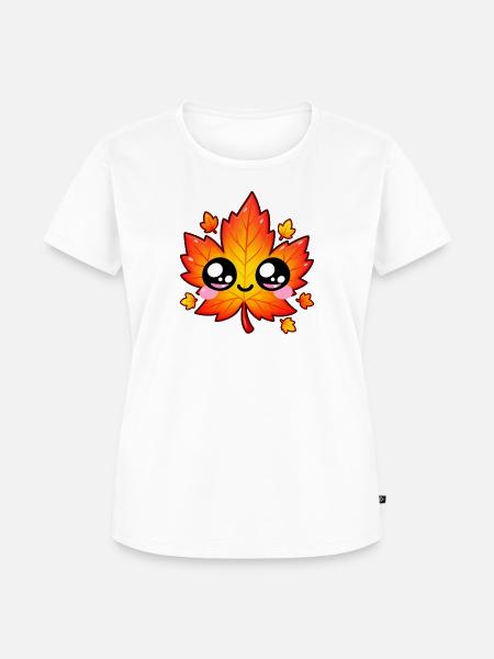 Kawaii Lächelndes Ahornblatt - Frauen Premium Bio T-Shirt - Weiß