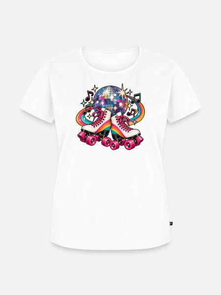 Disco Roller Neon Regenbogen - Frauen Premium Bio T-Shirt - Weiß